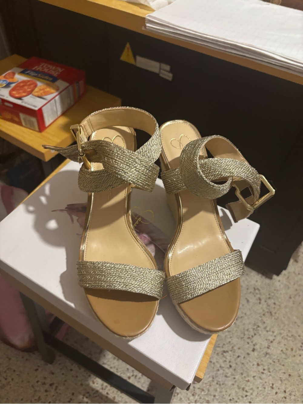 Nib Jessica Simpson Woven Metallic Gold wedge  Sandals 9.5